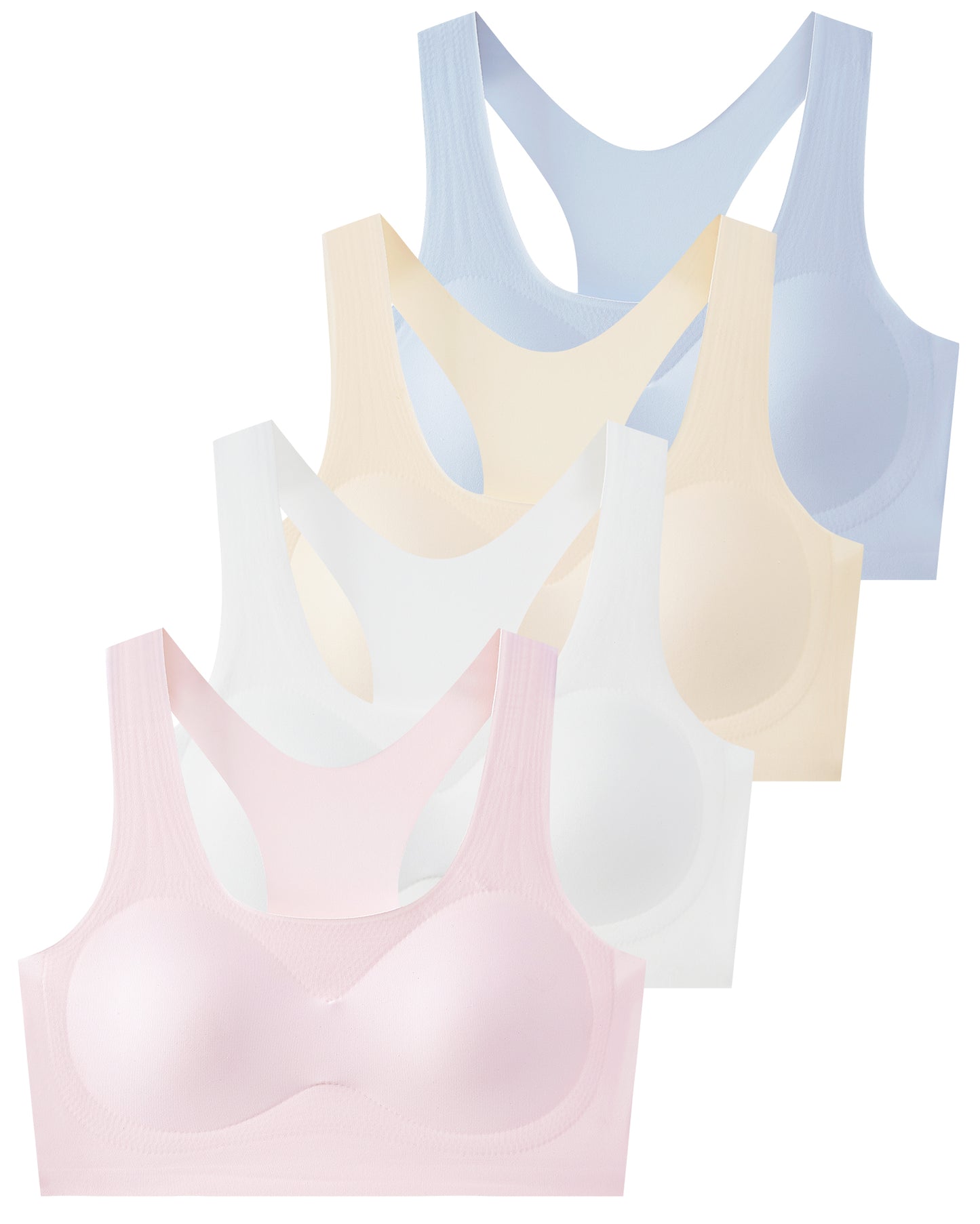 4/2 PACK Racerback Seamless Design with Removable Soft Padding Bras