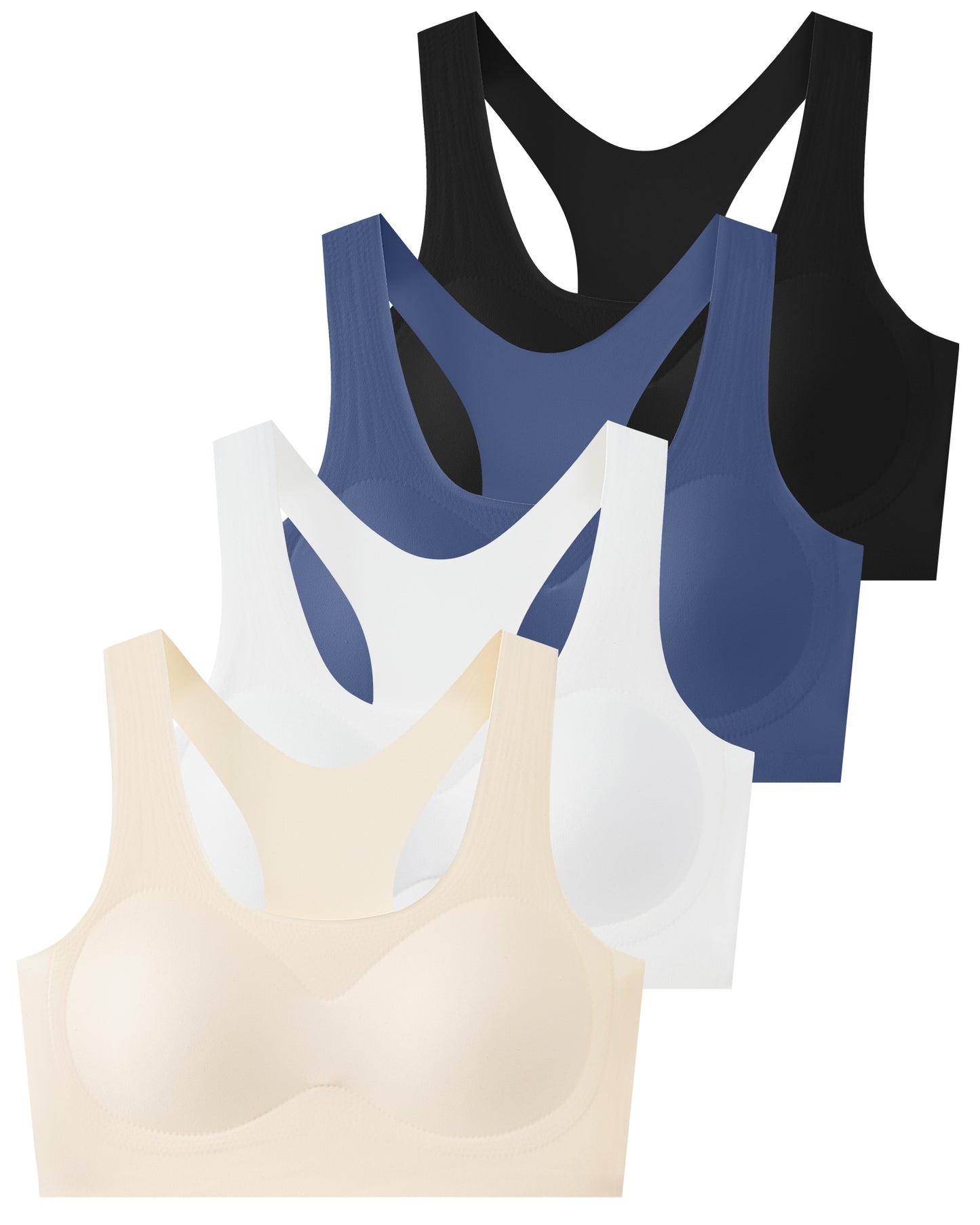 4/2 PACK Racerback Seamless Design with Removable Soft Padding Bras